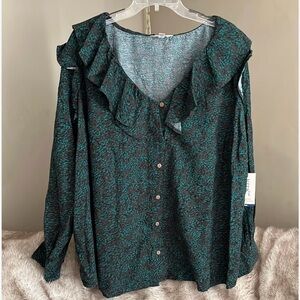 NWT sz 1x Terra & Sky green ruffle blouse